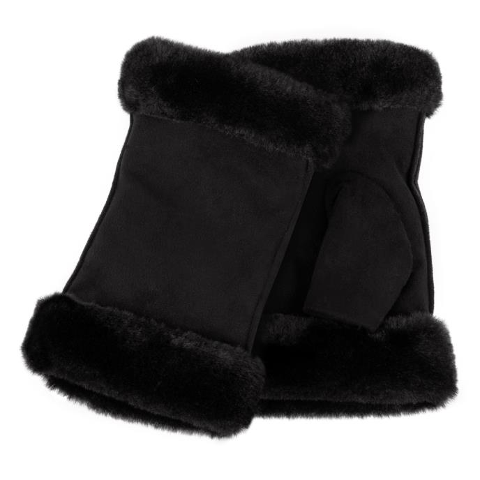 Isotoner® Ladies Faux Suede Fingerless Glove Black Extra Image 1